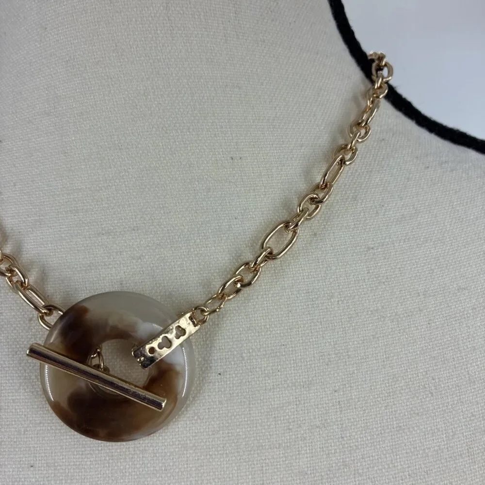 A New Day Gold Chain Necklace Brown Resin Pendant Toggle Clasp Statement